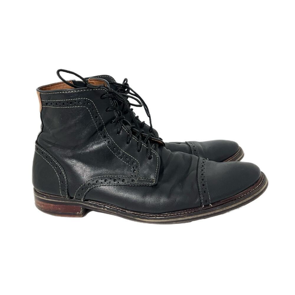 Johnston Murphy Men Warner Cap Toe Chukka Black Zip Leather Boots 10.5 Zip Laces